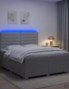 vidaXL LED легло с матрак с LED ленти Светлосиво 140 x 200 cm Текстил