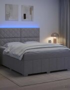 vidaXL LED легло с матрак с LED ленти Светлосиво 160 x 200 cm Текстил