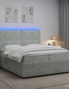 vidaXL LED легло с матрак с LED ленти Светлосиво 200 x 200 cm Кадифе