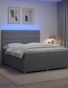 vidaXL LED легло с матрак с LED ленти Светлосиво 200 x 200 cm Текстил