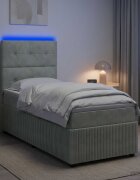 vidaXL LED легло с матрак с LED ленти Светлосиво 90 x 190 cm Кадифе