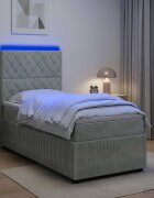 vidaXL LED легло с матрак с LED ленти Светлосиво 90 x 190 cm Кадифе