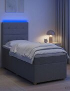 vidaXL LED легло с матрак с LED ленти Светлосиво 90 x 190 cm Текстил