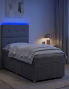 vidaXL LED легло с матрак с LED ленти Светлосиво 90 x 190 cm Текстил