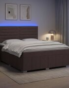 vidaXL LED легло с матрак с LED ленти Тъмен кафяв 160 x 200 cm Текстил