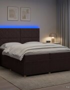 vidaXL LED легло с матрак с LED ленти Тъмен кафяв 200 x 200 cm Текстил