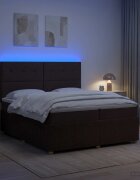vidaXL LED легло с матрак с LED ленти Тъмен кафяв 200 x 200 cm Текстил
