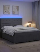 vidaXL LED легло с матрак с LED ленти Тъмносиво 160 x 200 cm Текстил