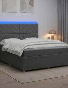vidaXL LED легло с матрак с LED ленти Тъмносиво 180 x 200 cm Текстил