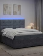 vidaXL LED легло с матрак с LED ленти Тъмносиво 200 x 200 cm Кадифе
