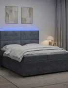 vidaXL LED легло с матрак с LED ленти Тъмносиво 200 x 200 cm Кадифе