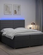 vidaXL LED легло с матрак с LED ленти Тъмносиво 200 x 200 cm Текстил