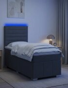vidaXL LED легло с матрак с LED ленти Тъмносиво 90 x 190 cm Текстил