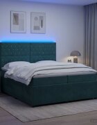 vidaXL LED легло с матрак с LED ленти Тъмнозелено 200 x 200 cm Кадифе