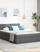vidaXL LED легло за съхранение с матрак Тъмносиво 140 x 190 cm Текстил