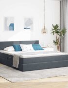 vidaXL LED легло за съхранение с матрак Тъмносиво 160 x 200 cm Кадифе