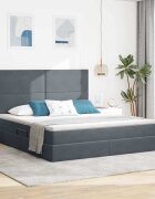 vidaXL LED легло за съхранение с матрак Тъмносиво 160 x 200 cm Кадифе