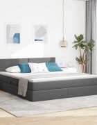 vidaXL LED легло за съхранение с матрак Тъмносиво 160 x 200 cm Текстил