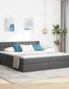 vidaXL LED легло за съхранение с матрак Тъмносиво 180 x 200 cm Текстил