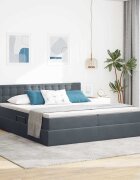 vidaXL LED легло за съхранение с матрак Тъмносиво 200 x 200 cm Кадифе