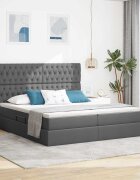 vidaXL LED легло за съхранение с матрак Тъмносиво 200 x 200 cm Текстил