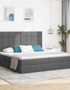 vidaXL LED легло за съхранение с матрак Тъмносиво 200 x 200 cm Текстил