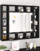 vidaXL LED огледален шкаф черен 91x15x765 см