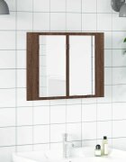 vidaXL LED огледален шкаф кафяв дъб 60x12x45 см инженерно дърво
