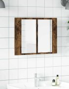 vidaXL LED огледален шкаф опушен дъб 60x12x45 см инженерно дърво