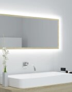 vidaXL LED огледало за баня дъб сонома 100x85x37 см акрил