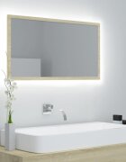 vidaXL LED огледало за баня дъб сонома 80x85x37 см акрил