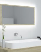 vidaXL LED огледало за баня дъб сонома 90x85x37 см акрил