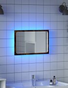 vidaXL LED огледало за баня опушен дъб 60x85x38 см инженерно дърво