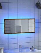 vidaXL LED огледало за баня от старо дърво 100x85x37 cm