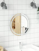 vidaXL LED огледало за баня Прозрачен Ø 50 cm закалено стъкло