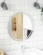vidaXL LED огледало за баня Прозрачен Ø 70 cm закалено стъкло