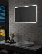 vidaXL LED огледало за баня с тъч сензор и показване на часа 100x60 см
