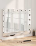 vidaXL LED огледало за гримиране Бяло 58 x 10 x 47 см Стъкло и стомана