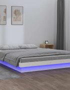 vidaXL LED рамка за легло бяла 120x190 см Small Double масивно дърво