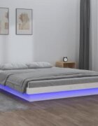 vidaXL LED рамка за легло бяла 140x200 см масивно дърво