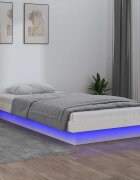 vidaXL LED рамка за легло бяла 90x190 см Single масивна дървесина