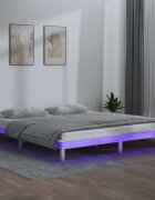 vidaXL LED рамка за легло бяло 135x190 см Double масивно дърво