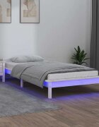 vidaXL LED рамка за легло бяло 75x190 см Small Single дърво масив