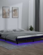 vidaXL LED рамка за легло черна 120x190 см Small Double масивно дърво
