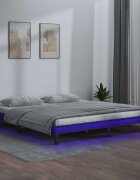 vidaXL LED рамка за легло сива 140x190 см масивно дърво