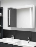 vidaXL LED шкаф с огледало за баня 89x14x62 см блестящо бял