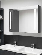 vidaXL LED шкаф с огледало за баня 89x14x62 см блестящо сив