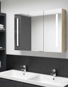 vidaXL LED шкаф с огледало за баня 89x14x62 см бяло и дъб