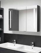 vidaXL LED шкаф с огледало за баня 89x14x62 см сияйно черно