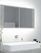 vidaXL LED шкаф с огледало за баня бетонно сив 90x12x45 см акрил